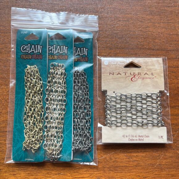 Beading Jewelry Making Crafting DIY Chains Silver Gold Set of Four - Picture 1 of 13